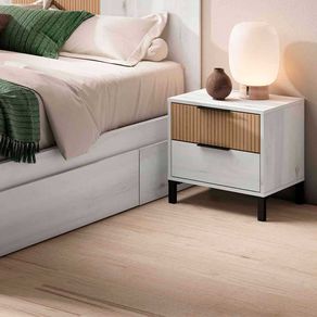 Mesita de noche Arles 2 cajones rayado/blanco mate 46,6x45x40 cm