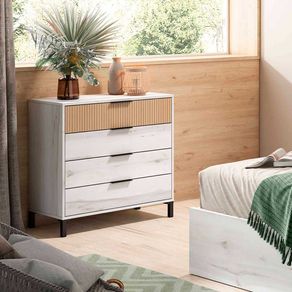 Cómoda Arles 4 cajones rayado/blanco mate 80x80x40 cm