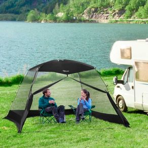 Carpa de camping Outsunny portatil con mosquiteras y puerta negro 200x300x300 cm