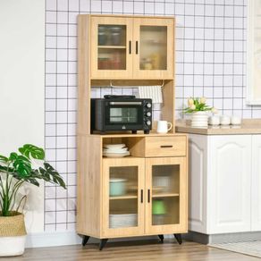 Aparador de cocina Homcom 2 armarios 4 puertas 1 cajón 1 barra natural 184,5x80x40 cm