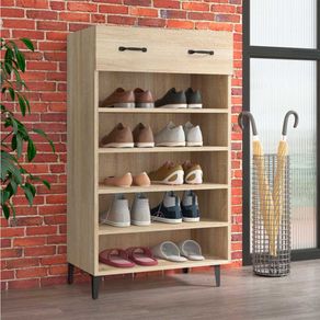 Mueble zapatero de madera 1 cajón 5 compartimentos roble claro 105x60x35 cm