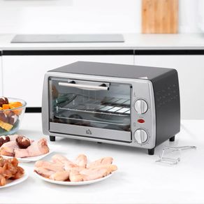Horno de sobremesa Homcom 750W 10L con temperatura regulable y temporizador inox 22x36,5x26 cm