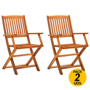 Pack de 2 sillas de jardín plegables madera marrón 91x54x57 cm