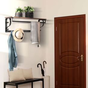 Estantería de pared Homcom flotante 5 ganchos 1 barra negro/natural 27x66x30 cm
