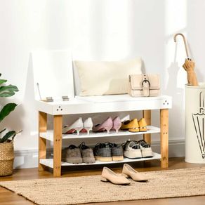 Banco zapatero Homcom 2 estantes con tapa 6 pares blanco/natural 45x80x30 cm