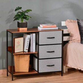 Cómoda con cajonera Homcom 3 cajones plegables 2 estantes nogal/gris 71x80x29 cm