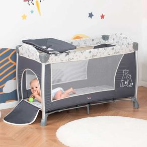 Cuna de viaje Homcom 2 ruedas + bolsa de transporte plegable gris 77,5x124x66 cm