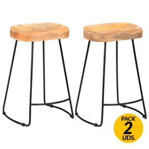 Pack de 2 taburetes de cocina Gavin madera natural/negro 62x45x40 cm