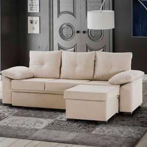 Sofá cama Panamá 3 plazas con módulo chaiselongue reversible beige