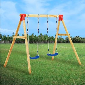 Columpio infantil de madera 2 asientos natural +3A 166x230x130 cm