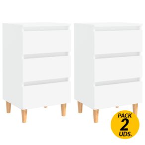 Pack de 2 mesitas de noche 3 cajones patas elevadas blanco 69x40x35 cm