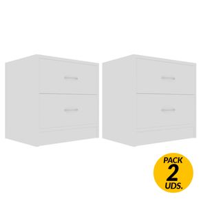 Pack de 2 mesitas de noche 2 cajones con tiradores 40x40x30 cm