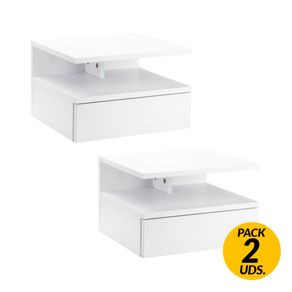 Pack de 2 mesitas de noche Homcom flotantes 1 cajón + 1 estante abierto blanco 22,5x35x32 cm