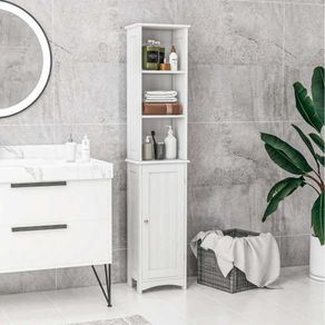 Armario alto de baño Kleankin 1 armario 3 estantes abiertos blanco 165x34x23 cm