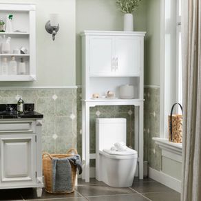 Mueble alto para baño Kleankin 1 armario 2 puertas con 1 estante ajustable blanco 165x71x20,5 cm