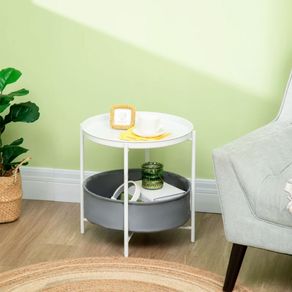 Mesa auxiliar Homcom con bandeja + cesta extraíble blanco/gris 48x46x46 cm