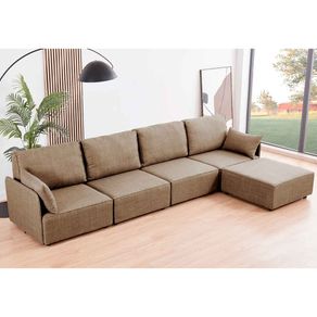 Sofá chaiselongue modular Mou 4 plazas con 2 cojines beige 93x366x183 cm