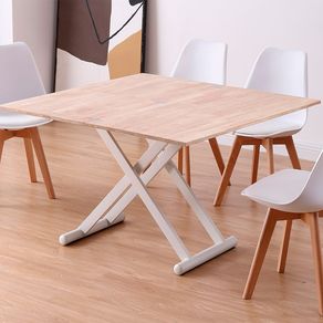 Mesa de centro elevable Natural convertible en mesa de comedor roble Nordish/blanco 49x110x57 cm