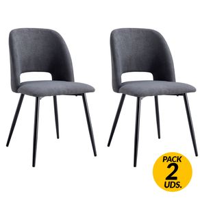 Pack de 2 sillas de comedor Venus tejido acolchado gris/negro