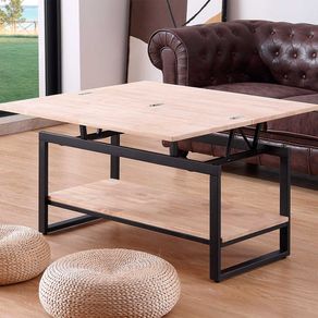 Mesa de centro Steve elevable y extensible + estante inferior roble Nordish/negro