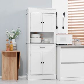 Alacena de cocina Homcom 4 puertas 1 cajón 1 estante abierto blanco 183x74x39,5 cm