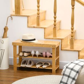 Banco zapatero Homcom con asiento 2 estantes 6 pares natural 45x70x28 cm