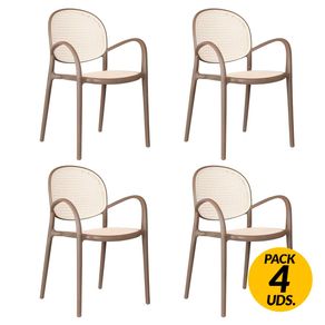 Pack de 4 sillas multiusos Masía diseño vintage con reposabrazos marrón