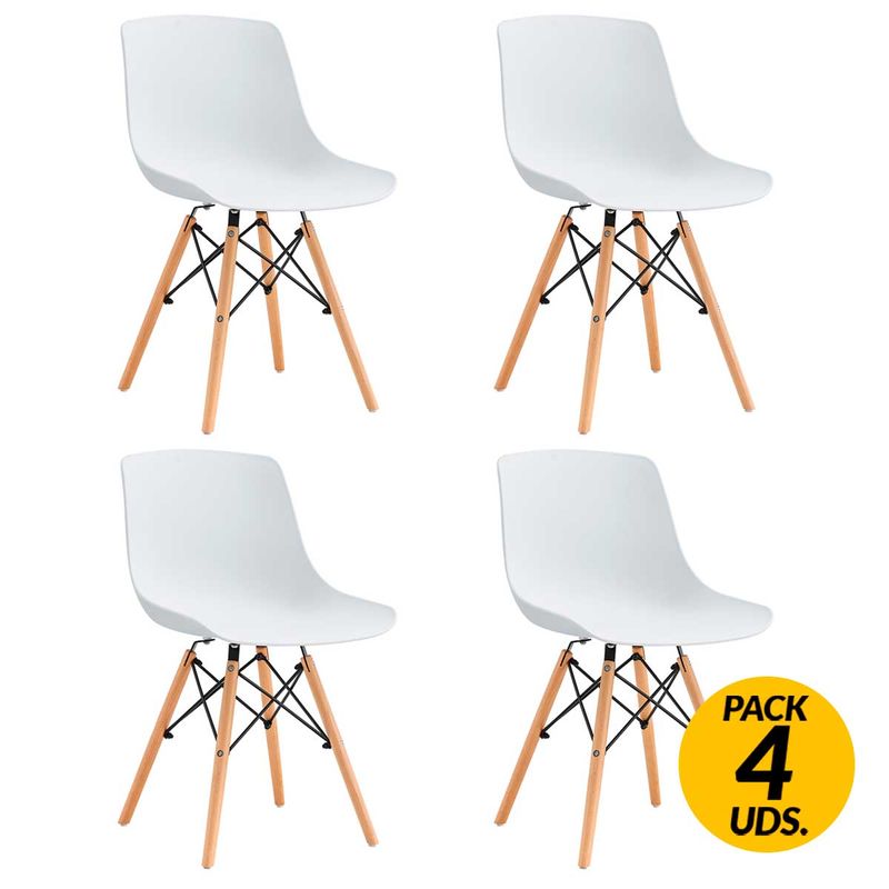 Pack de 4 sillas de comedor Jeff diseño nórdico blanco/haya