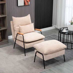 Sillón relax Homcom con reposapiés y respaldo ajustable tapizado pana beige 88x68x91,5 cm