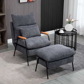 Sillón relax Homcom con reposapiés y respaldo ajustable tapizado pana gris 88x68x91,5 cm
