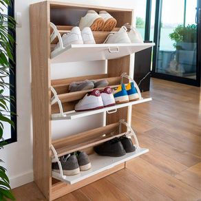 Zapatero Aitana 3 puertas oscilobatientes 14 pares blanco/natural 115x63x24 cm