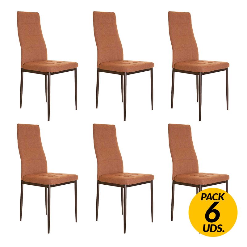 Pack de 6 sillas de comedor Denia acolchado extra marrón capuchino