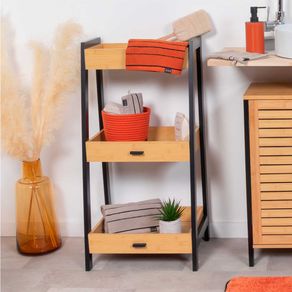 Estantería Cebu 3 estantes piramidal negro/natural 90x45x35 cm