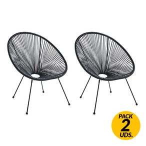 Pack de 2 sillones multiusos Acapulco cordón trenzado negro 85x71x80 cm