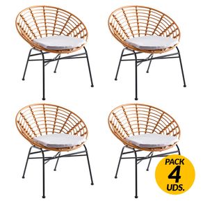Pack de 4 sillones multiusos Hanoi con cojín uso interior/exterior marrón