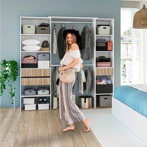 Armario vestidor Ethna 2 estanterías 3 cajones blanco/natural 187x190x40 cm