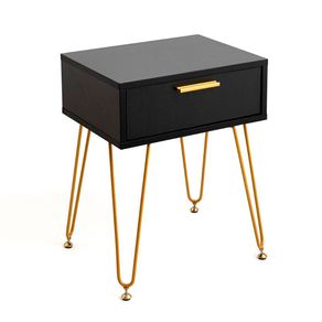 Mesita de noche MOA Vinthera 1 cajón negro/dorado 50,3x40x30 cm