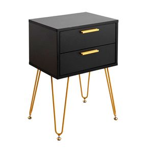 Mesita de noche MOA Vinthera 2 cajones negro/dorado 60,3x40x30 cm