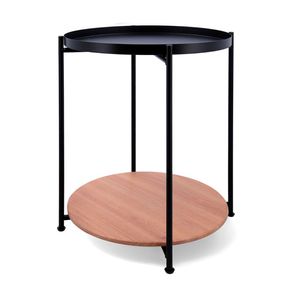 Mesa auxiliar MOA Vinthera 2 estantes negro/madera Ø42x52 cm