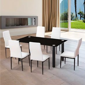 Conjunto de comedor Emi 1 mesa + 6 sillas blancas
