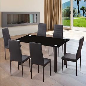 Conjunto de comedor Emi 1 mesa + 6 sillas negras