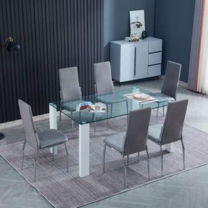 Conjunto de comedor 1 mesa Hana blanco + 6 sillas Sakura marengo
