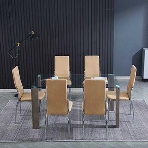 Conjunto de comedor 1 mesa Hana cambria + 6 sillas Sakura beige
