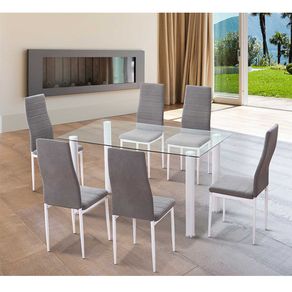 Conjunto de comedor Yuri 1 mesa + 6 sillas blanco