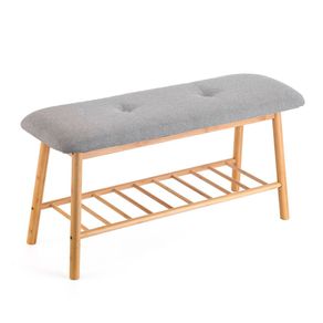 Banco zapatero MOA Vinthera con asiento tapizado gris/natural 45x90x30 cm