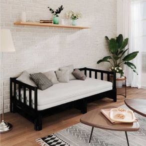 Sofá-cama de madera extraíble 2 camas negro 66x203,5x98 cm