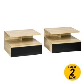 Pack de 2 mesitas de noche Homcom flotantes 1 cajón + 1 estante abierto grafito/natural 22,5x35x32 cm