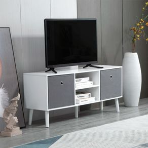 Mueble bajo de TV Homcom 2 estantes + 2 cajones de tela blanco/gris 46,5x110x29 cm