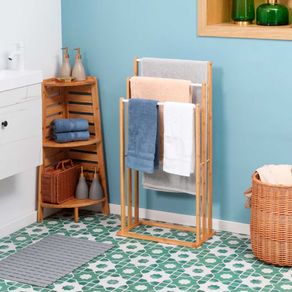 Toallero de pie Homcom 3 barras 3 alturas natural/blanco 94x48x25,8 cm