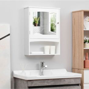 Armario de baño Kleankin con espejo 1 puerta + 3 estantes blanco 65x48x16 cm